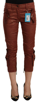 Just Cavalli Brown Lurex Mid Waist Cotton Cropped Capri Pants -   -  Just Cavalli.